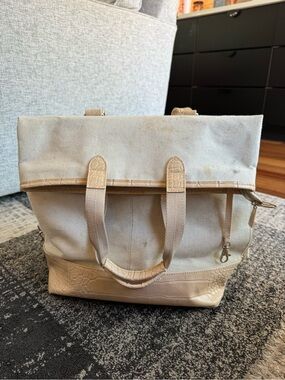 BEIS Convertible Beige Canvas & Croc-Texture Top-Handle Backpack Tote